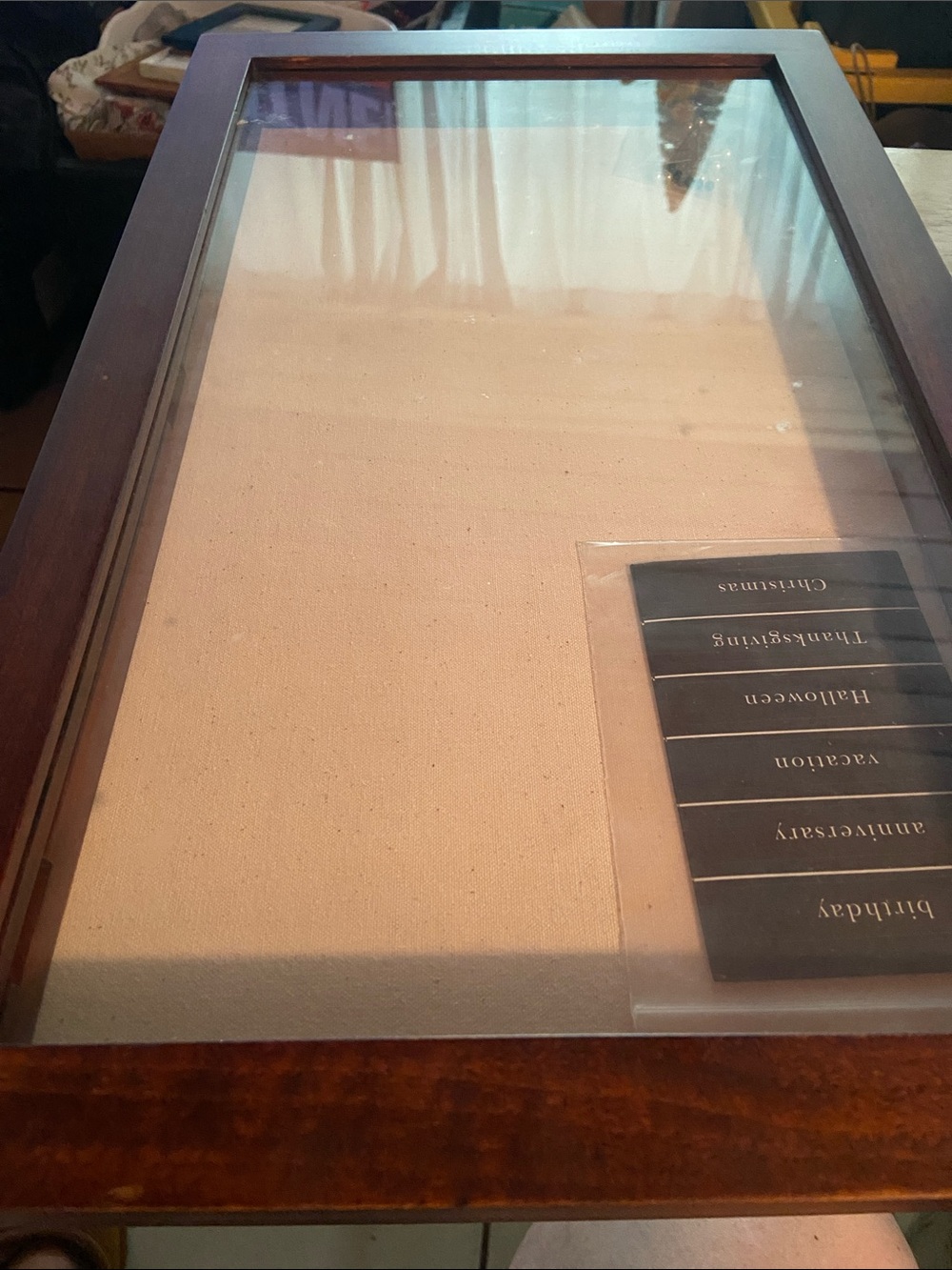 Wooden Glass-Top Shadow Box Frame with Beige Backing pottery barn 18 x 11” new